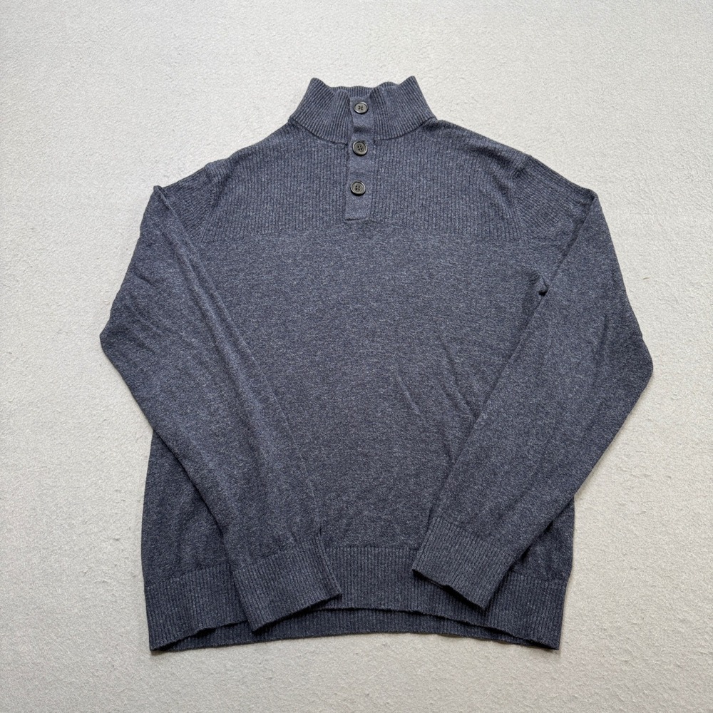 Banana Republic Sweater Men's Small Gray Mockneck Henley Quarter Pullover Preppy